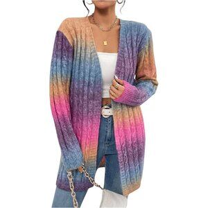 Women's Ombre Cable Knit Cardigan Long Sleeve Open Front Fall Loose Sweater